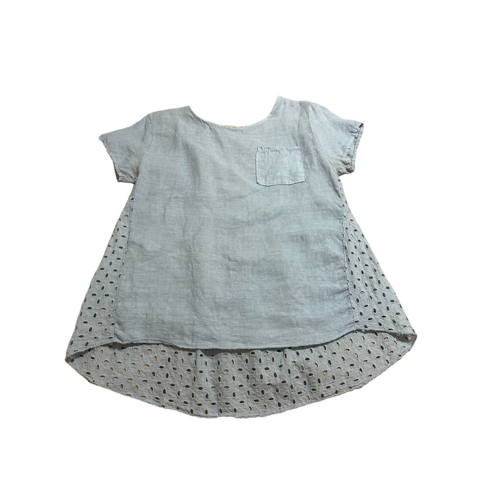 Viola Borghi Womens 100% Linen Top Size M Light Blue Eyelet Back Blouse Italy